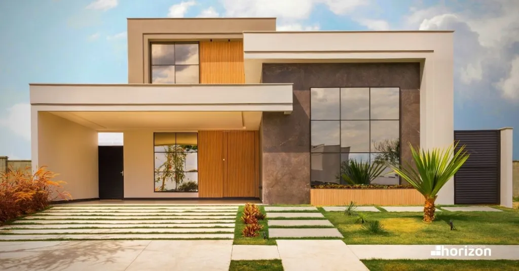 Casa de alto padrão com fachada moderna e jardim